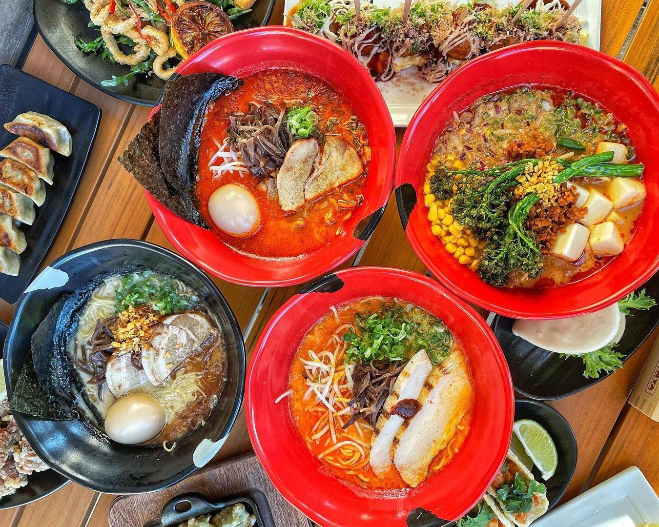 Various bowls of ramen noodles served at JINYA Ramen Bar, a local's favorite for lunch in Denver.