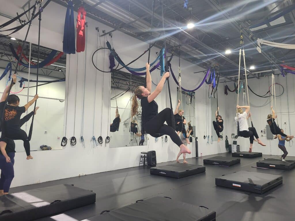 An acrobatic class at Aerial Cirque Over Denver