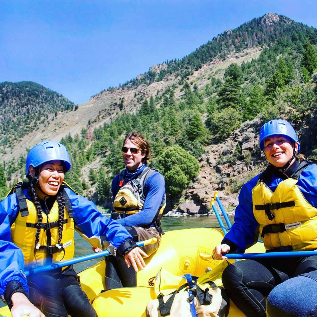 A group of rafters attending a tour with AVA near Rocky Mountain National Park
