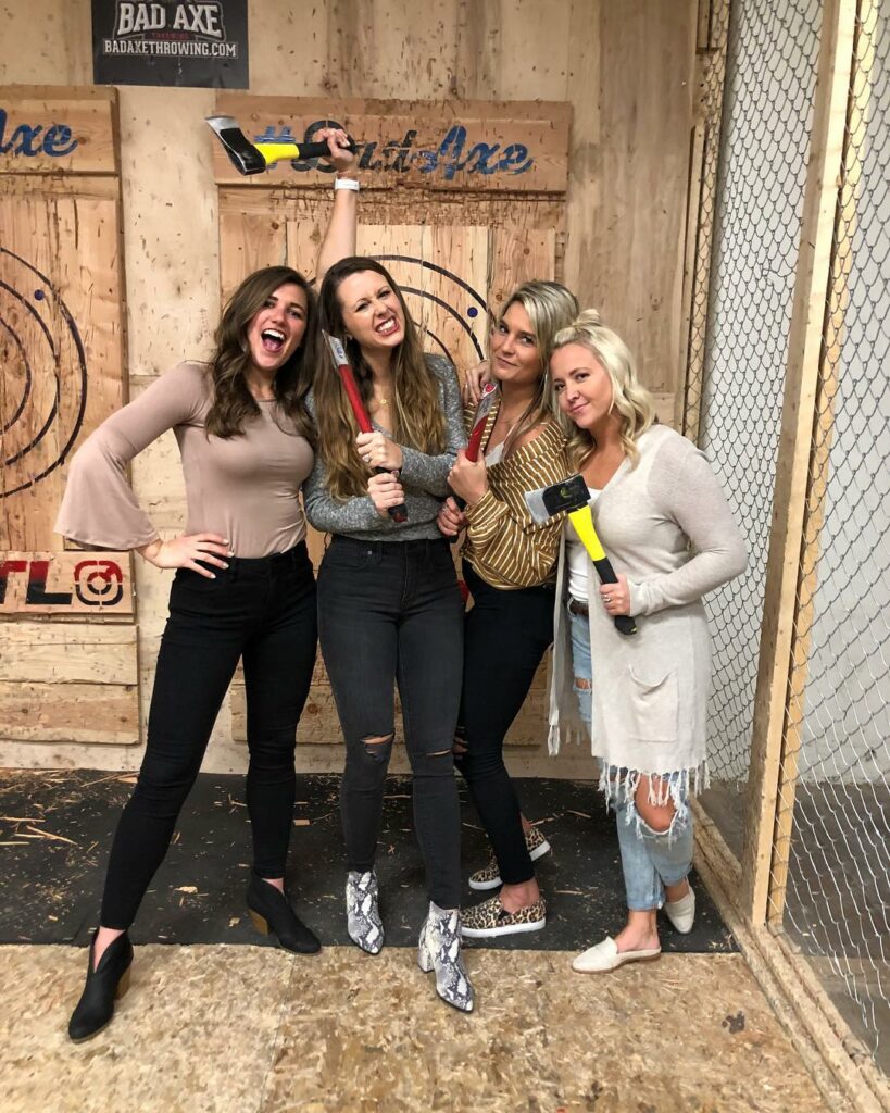 A group of women at Bad Axe Throwing