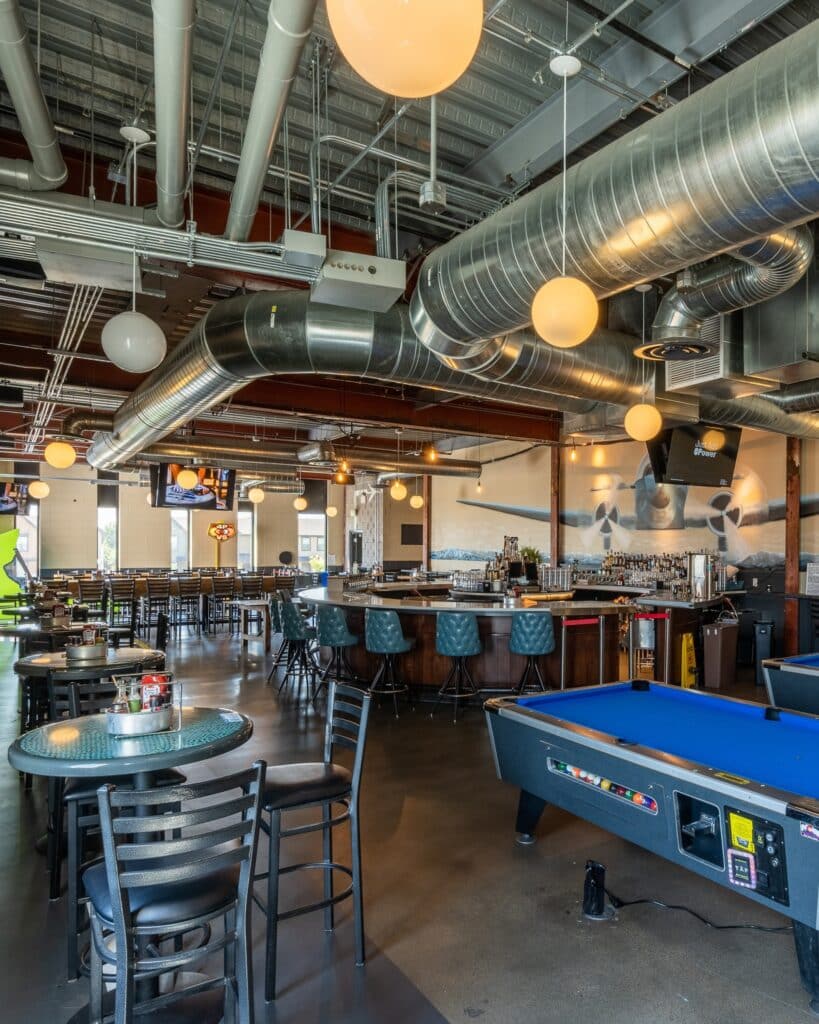 The interior of FlyteCo Tower, a new entertainment venue in Denver