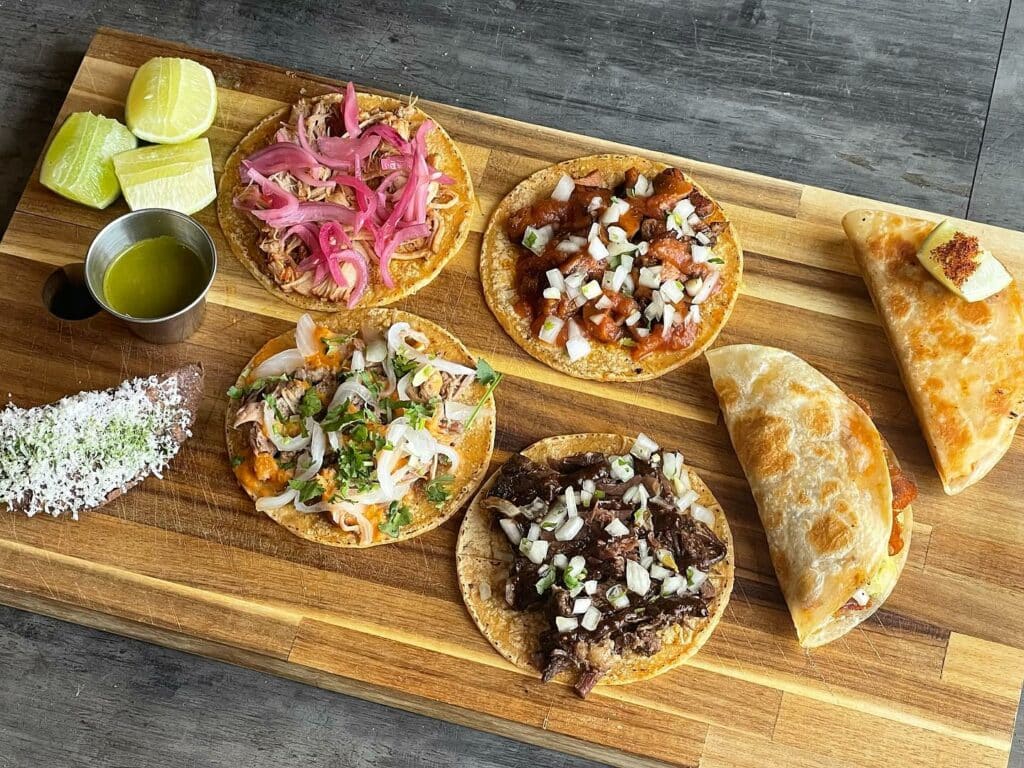 The taco flight at Bellota, one of the best restaurants in RiNo, Denver