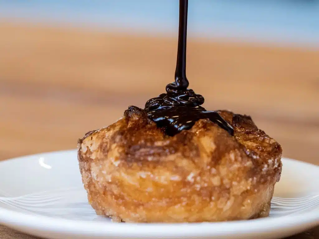 Izzio Bakery's kouign amann, drizzled with chocolate