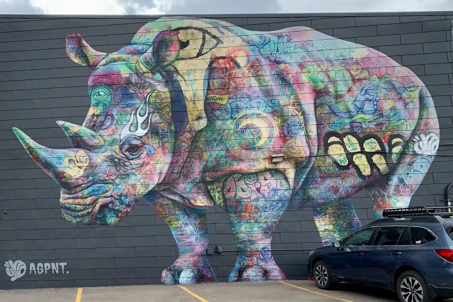 A mural of a rhino in the RiNo neighborhood, one of several sights on the Denver Graffiti Tour