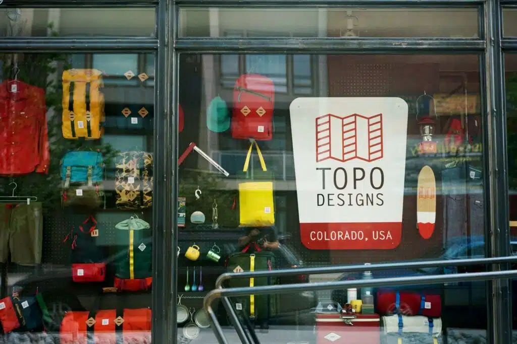 The exterior of Topo Designs, a popular outdoor apparel brand based in Denver