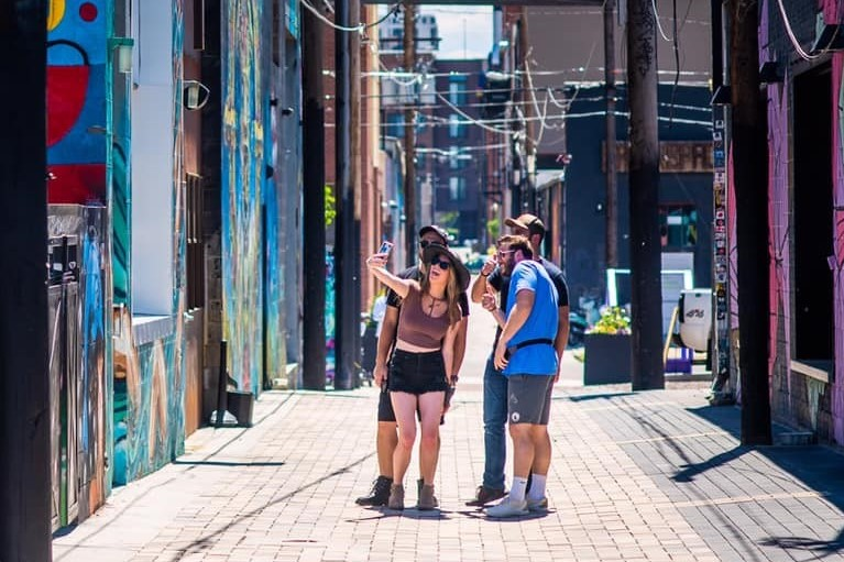 A corporate group playing the Let's Roam app