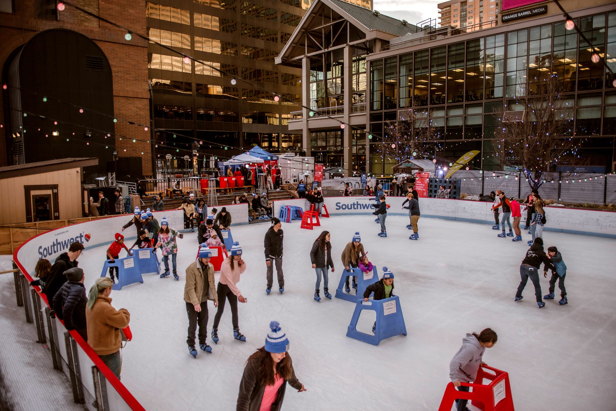 A corporate group at the downtown Denver ice rink in winter