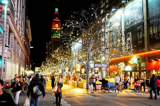 A winter night at 16th St. Mall in Denver