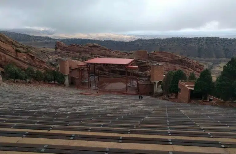 A winter scene at Red Rocks Amphitheatre