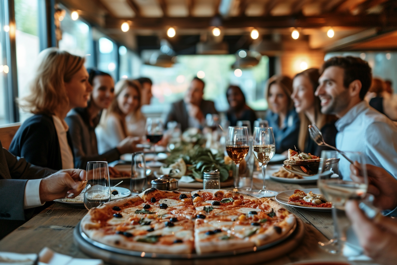 Corporate Group Dining with pizza