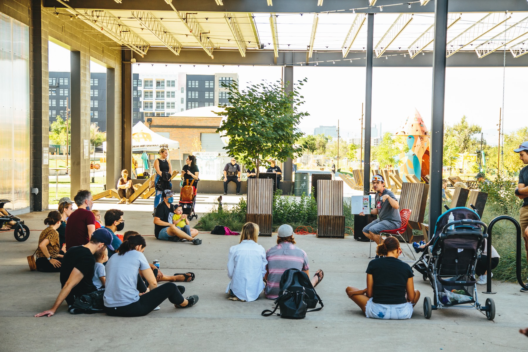 A group attending an event at RiNo Art Park