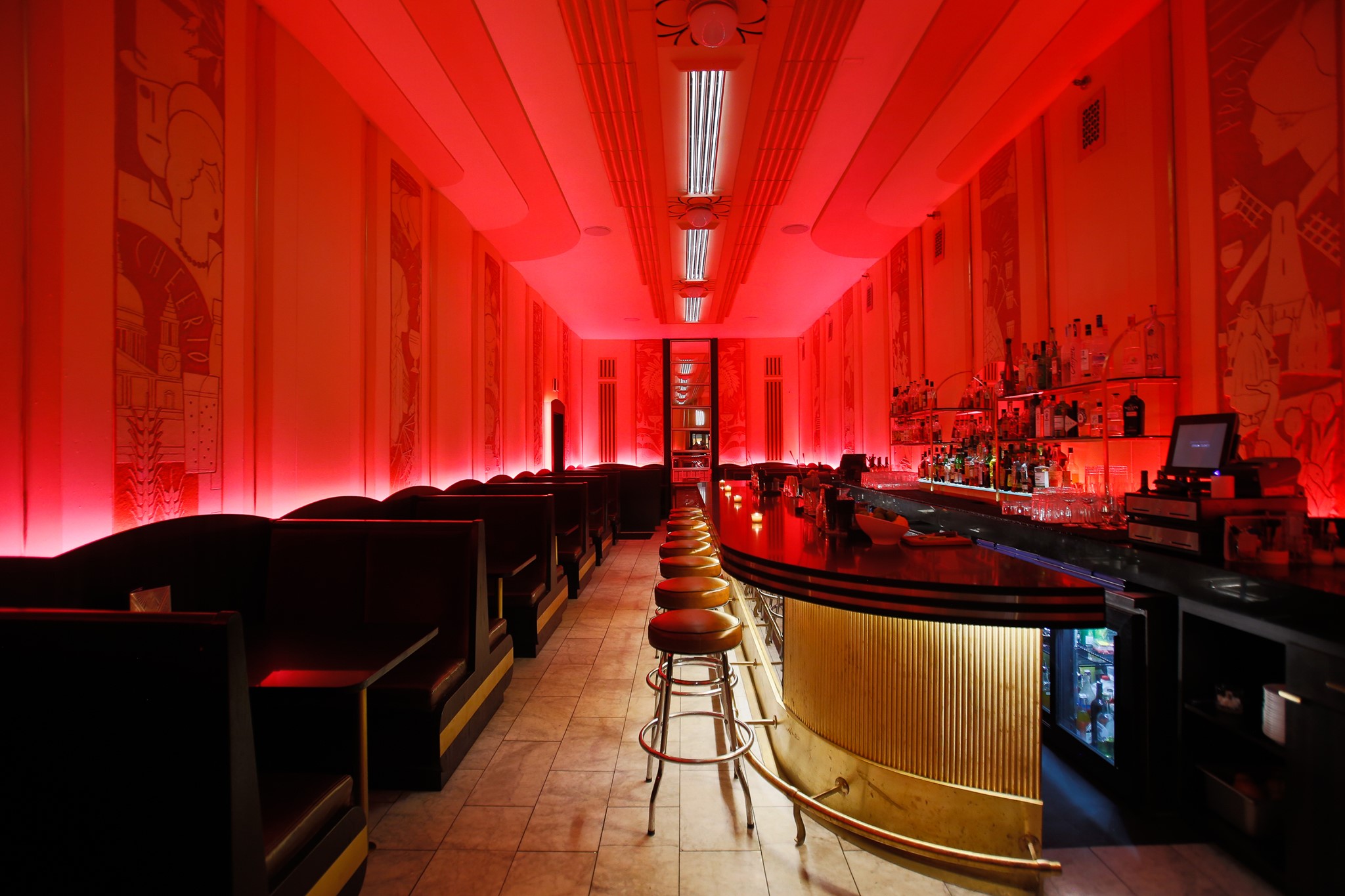 The red-lit interior of Cruise Room