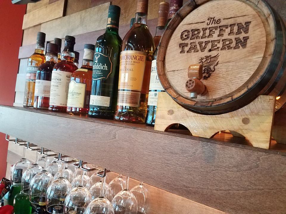 Part of the whiskey selection at The Griffin Tavern