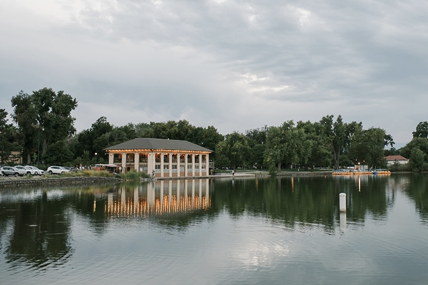The City Park boathouse at dusk