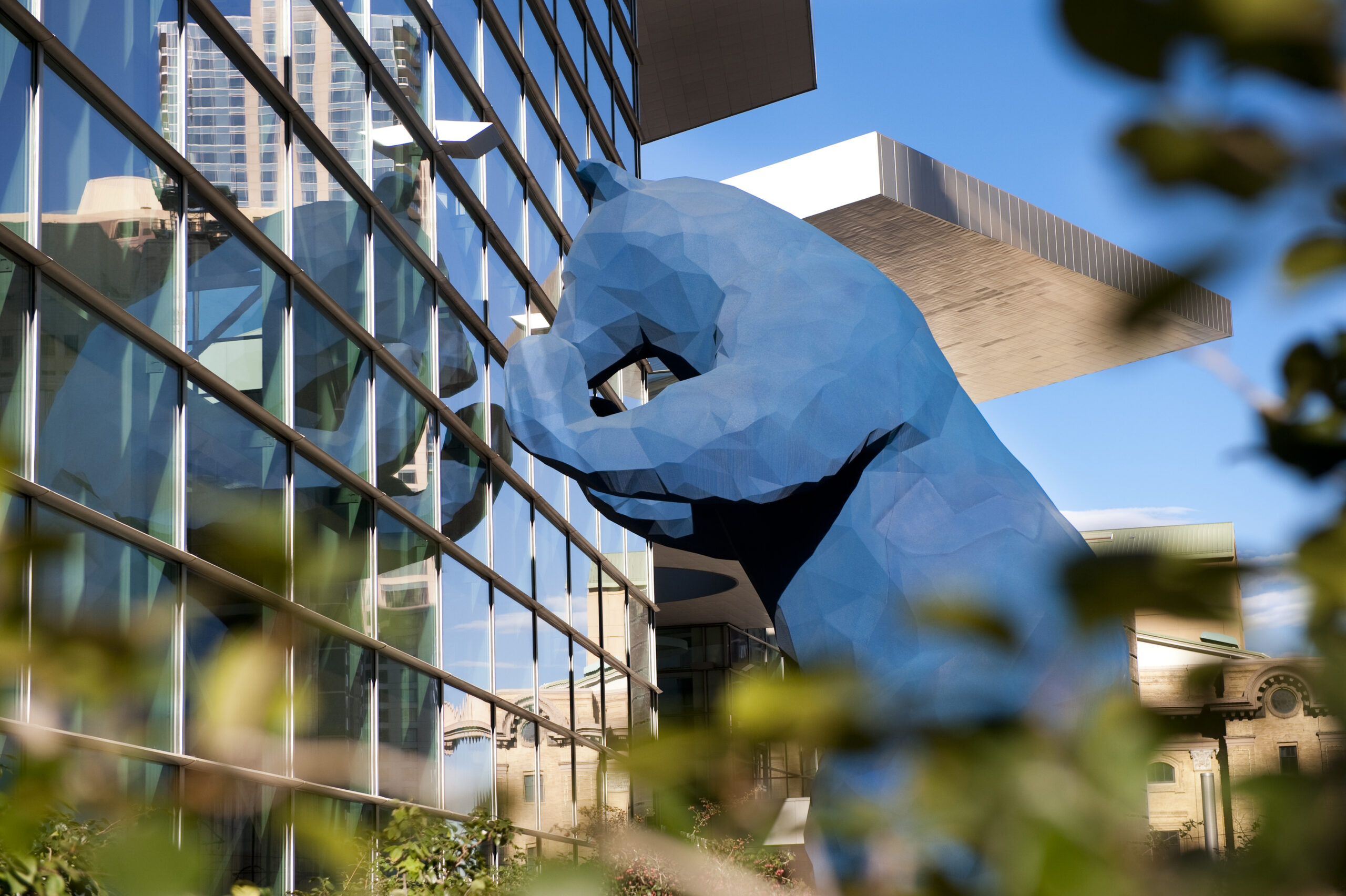 The Big Blue Bear peering into the Colorado Convention Center