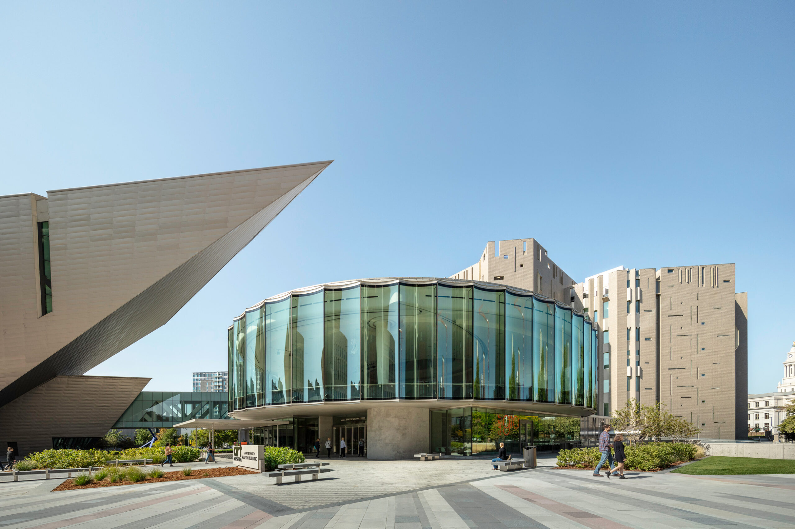 The futuristic exterior of the Denver Art Museum, including the angular Hamilton Building