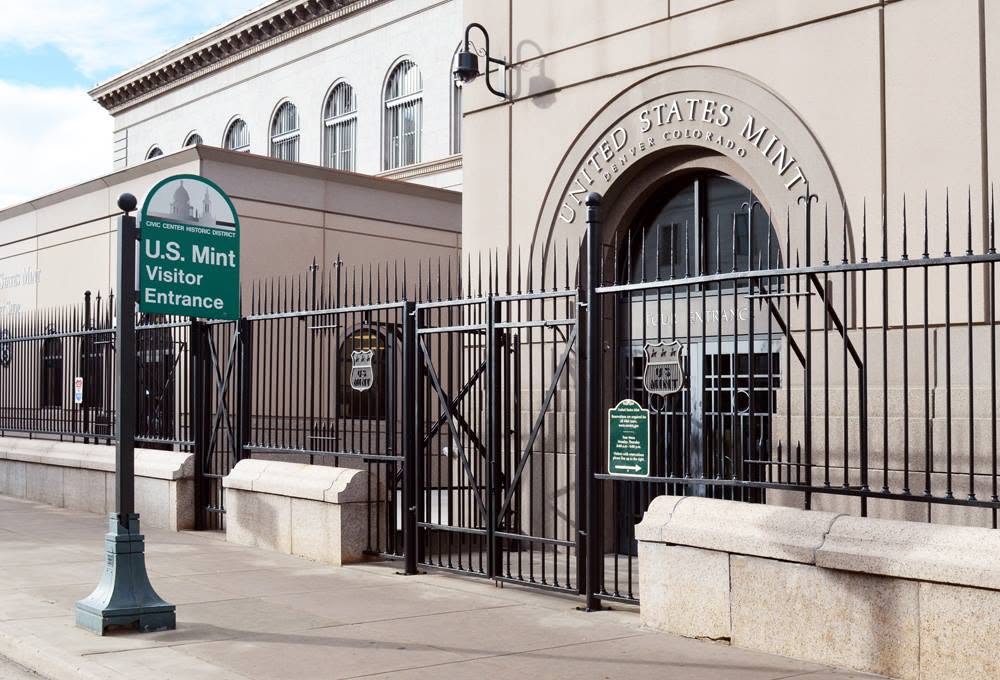 The gated exterior of the Denver Mint