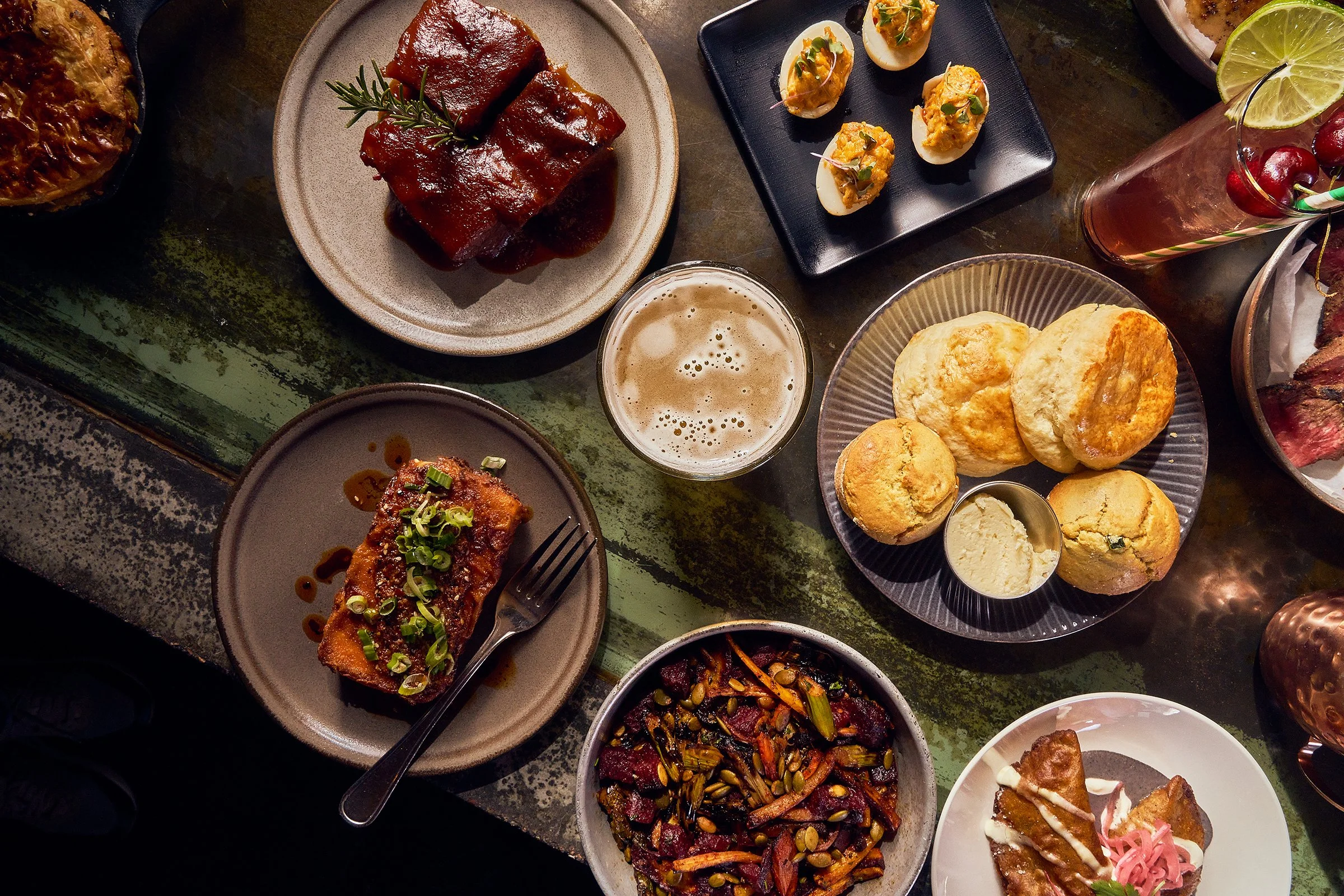 Biscuits, meat entrees and other dishes from Work & Class