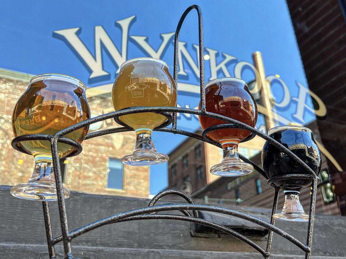A flight of craft beers from Wynkoop Brewing Co.