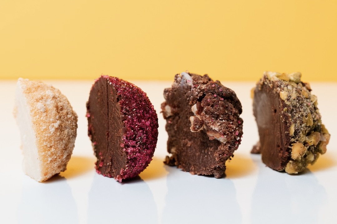 Four halved truffles from Bibamba Artisan Chocolate