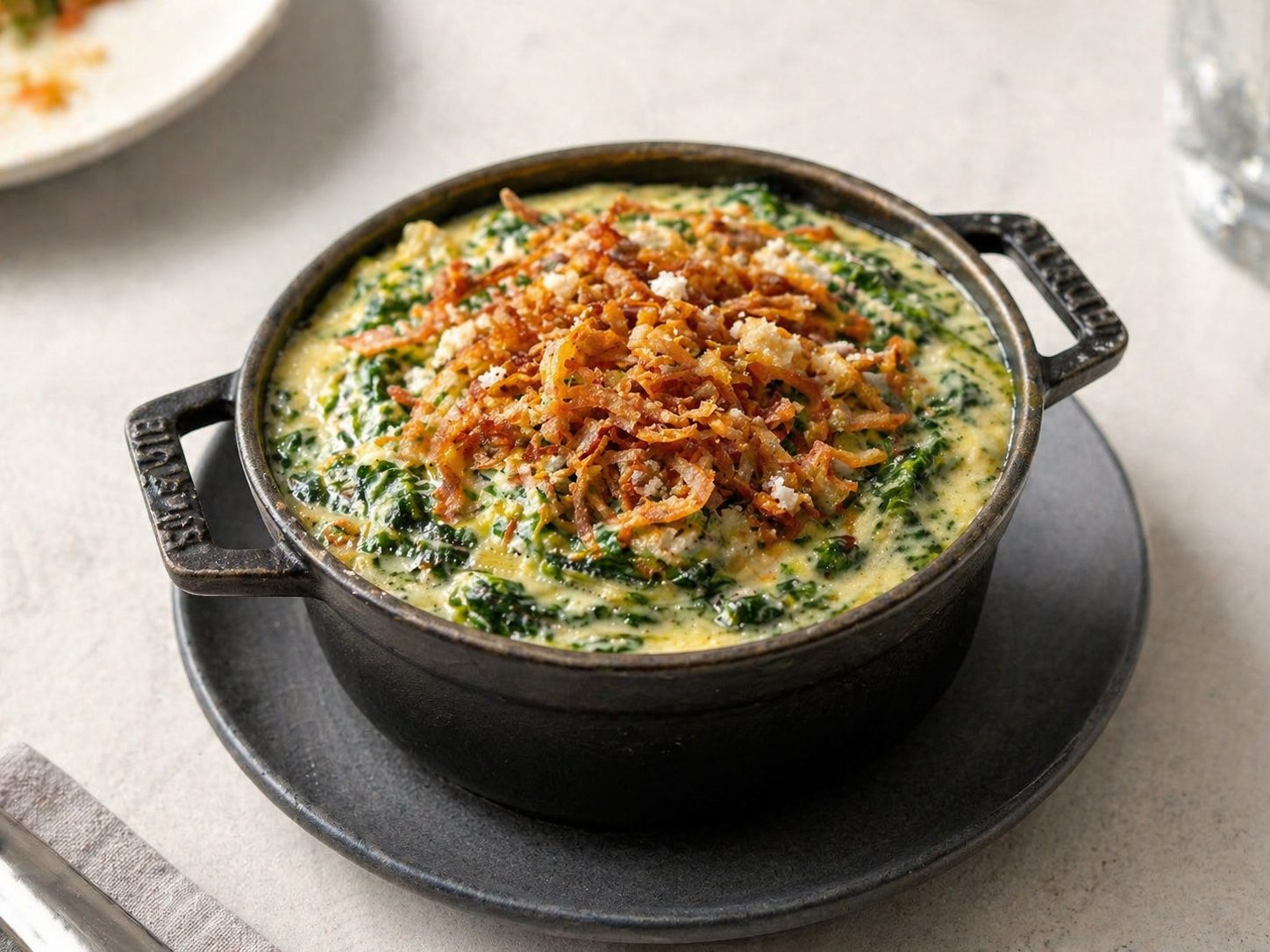 Creamed spinach with crisy shallots from urban farmer on downtown dinner tour
