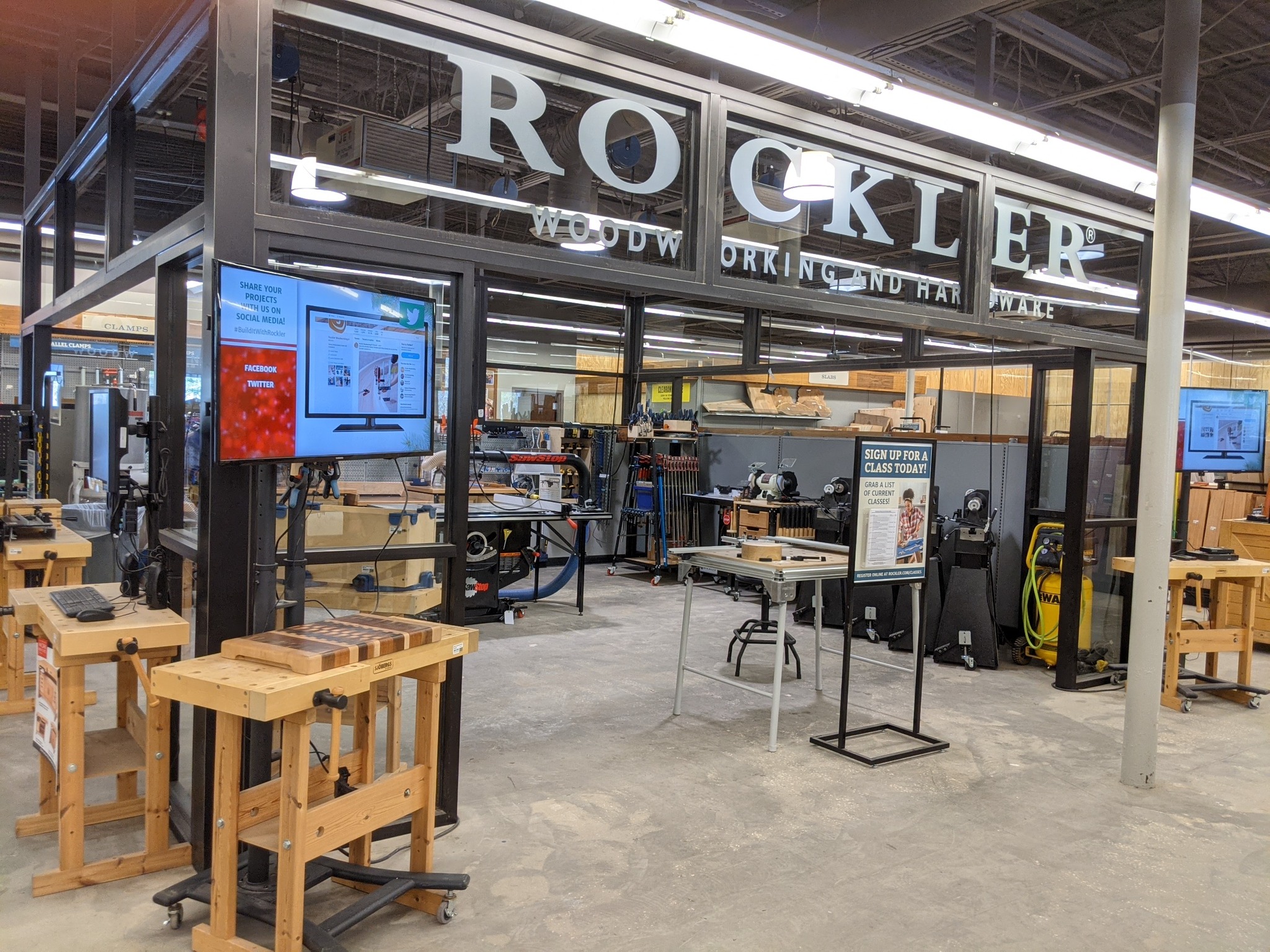 The public workshop section inside Rockler Woodworking and Hardware