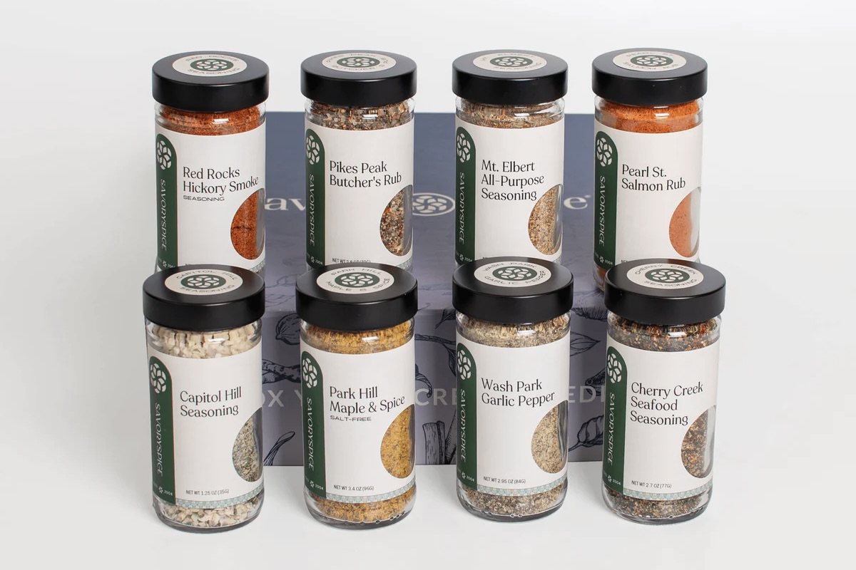The Colorado Collection from Savory Spice Shop, featuring eight unique seasonings