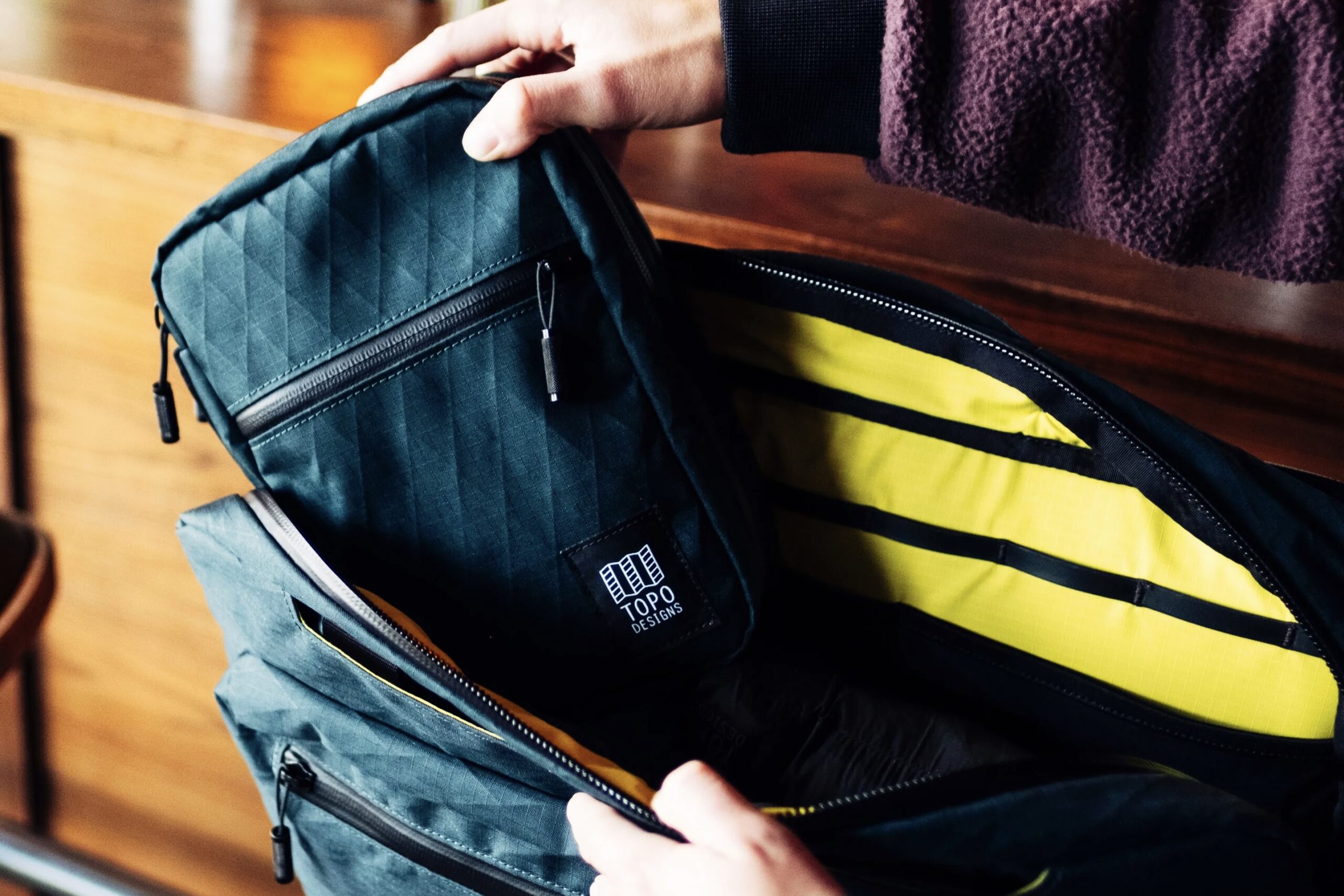 A Topo Designs tech case featuring ripstop fabric