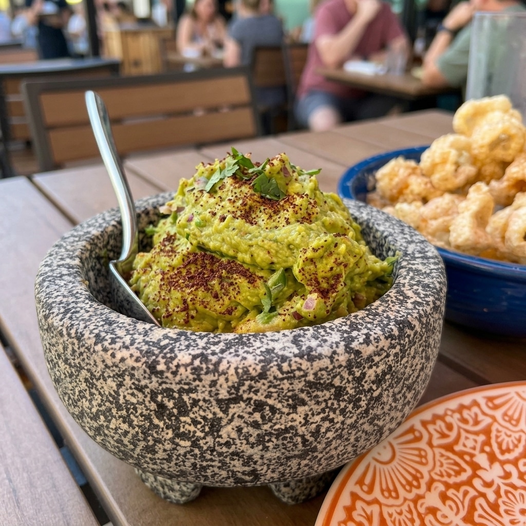 guacamole and pork rinds served on delicious denver food tours downtown dinner tour